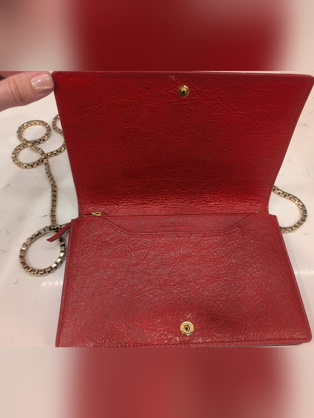 Balenciaga Agneau Red Leather Crossbody - Wallet On Chain - Picture 8 of 14